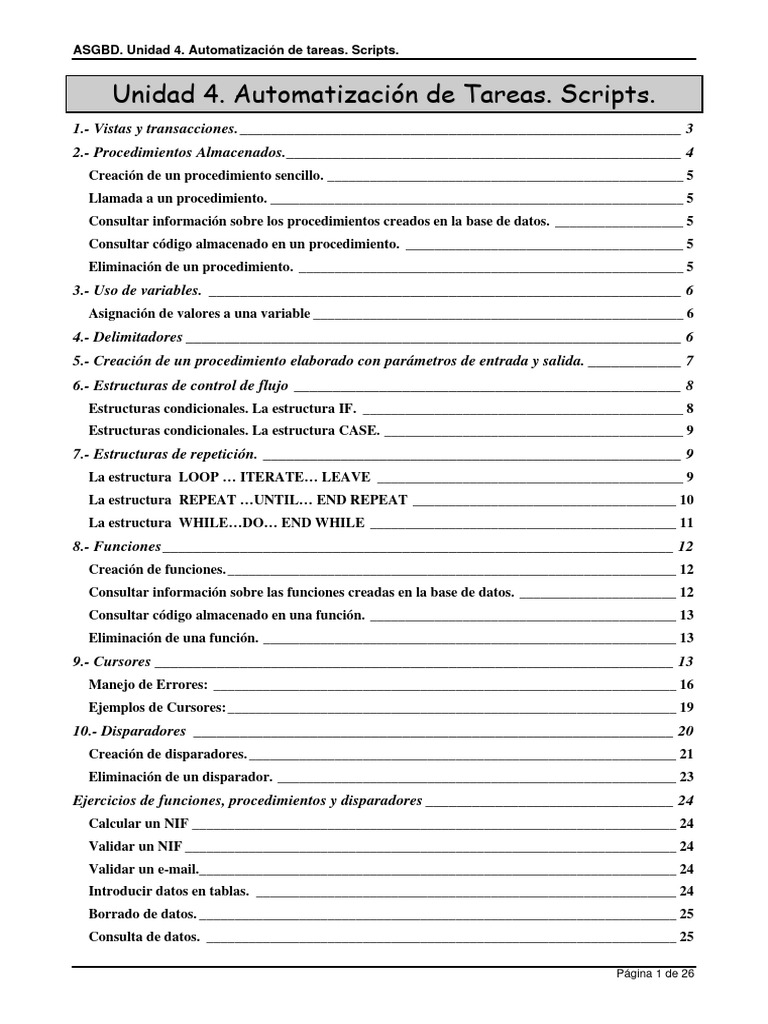 Tema 4. Automatizacion de Tareas. Scripts | PDF | SQL | Ciencias de la ...