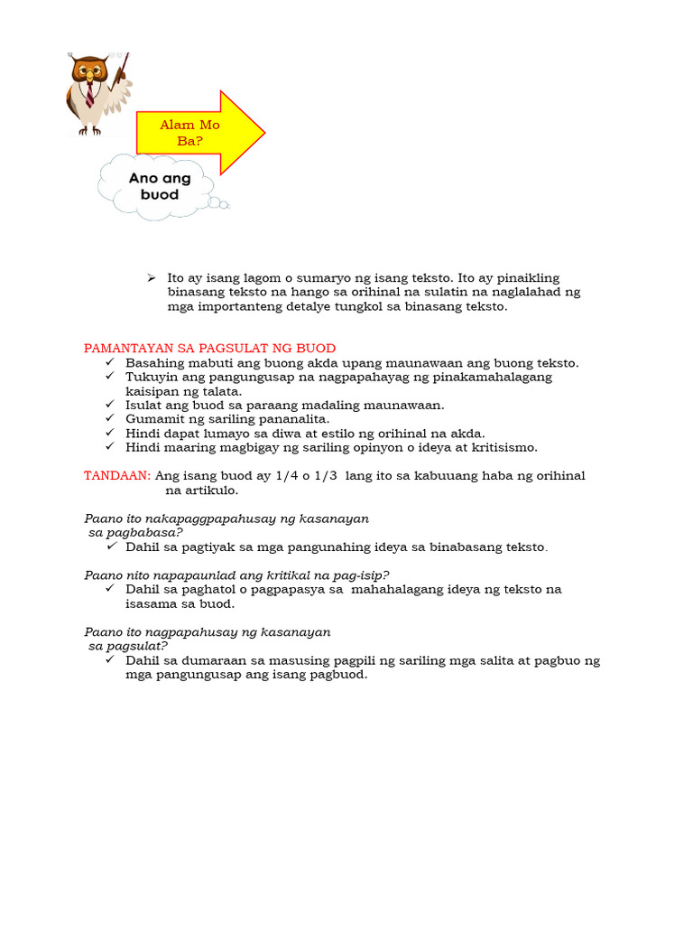 Pagsulat NG Buod | PDF
