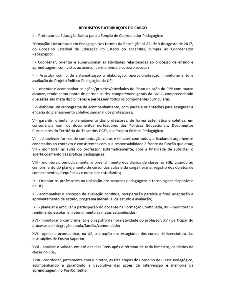 Atribuições Do Coordenador Pedagogico | PDF