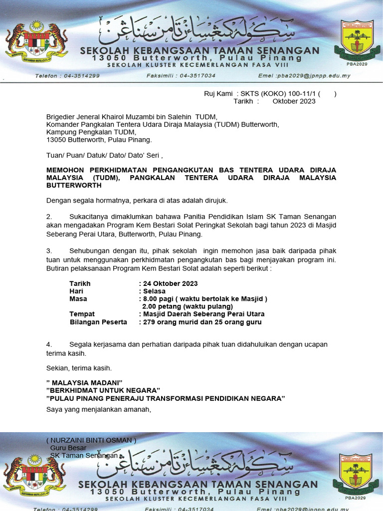 Surat Mohon Sumbangan Bas Tudm 2023 | PDF