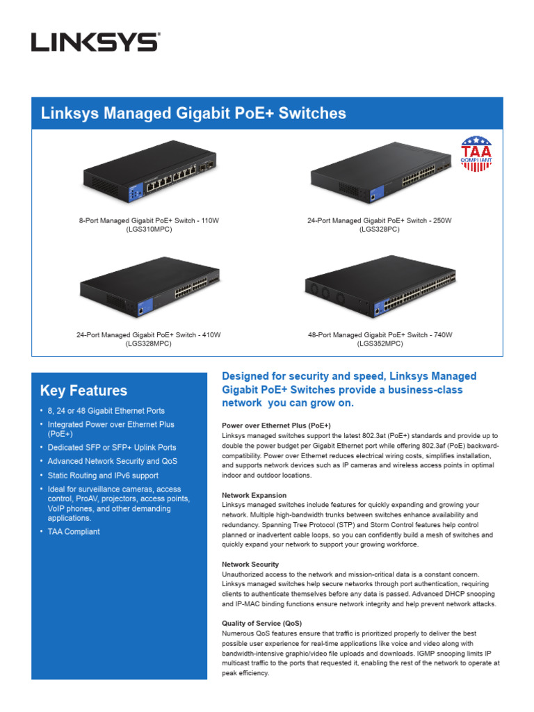 Linksys Managed Gigabit PoE+ Switches | PDF | Network Switch | Computer ...