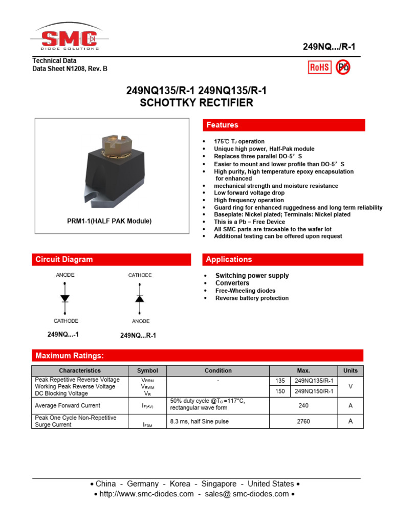 Schottky Rectifier Data Sheet N1208 | PDF | Power Electronics ...