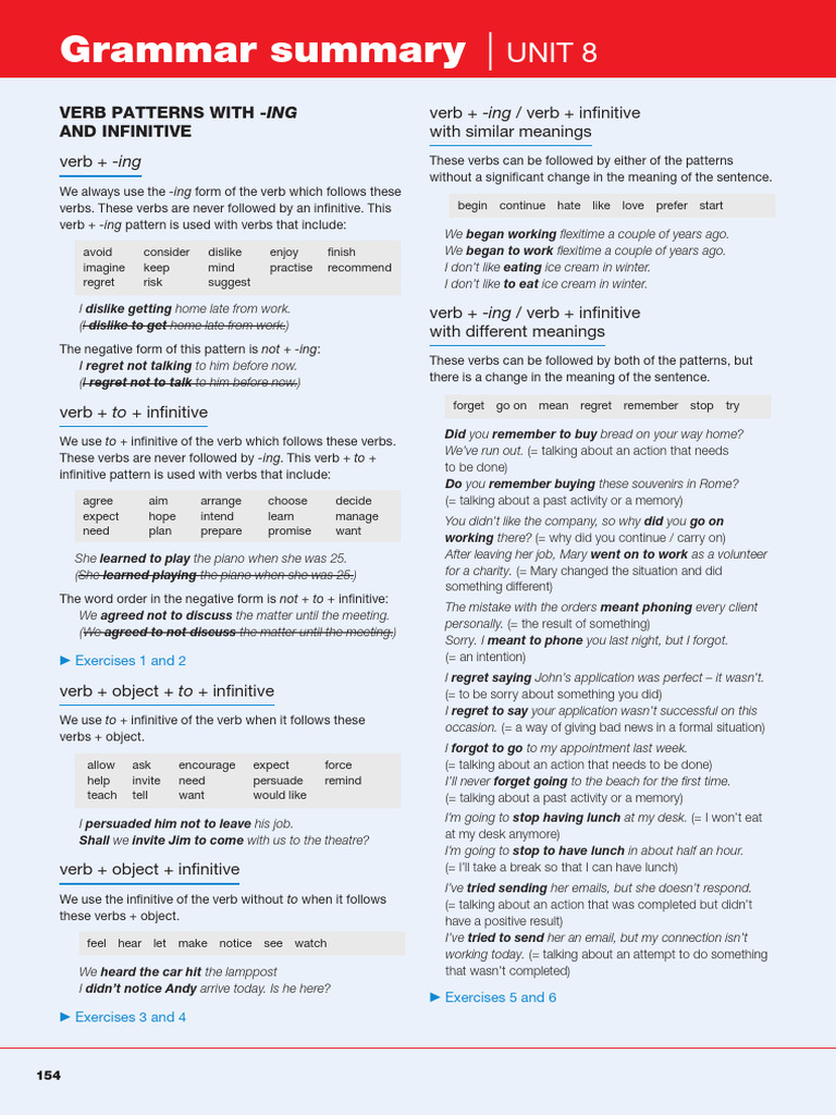 Grammar Summary Unit 8 Pdf Verb