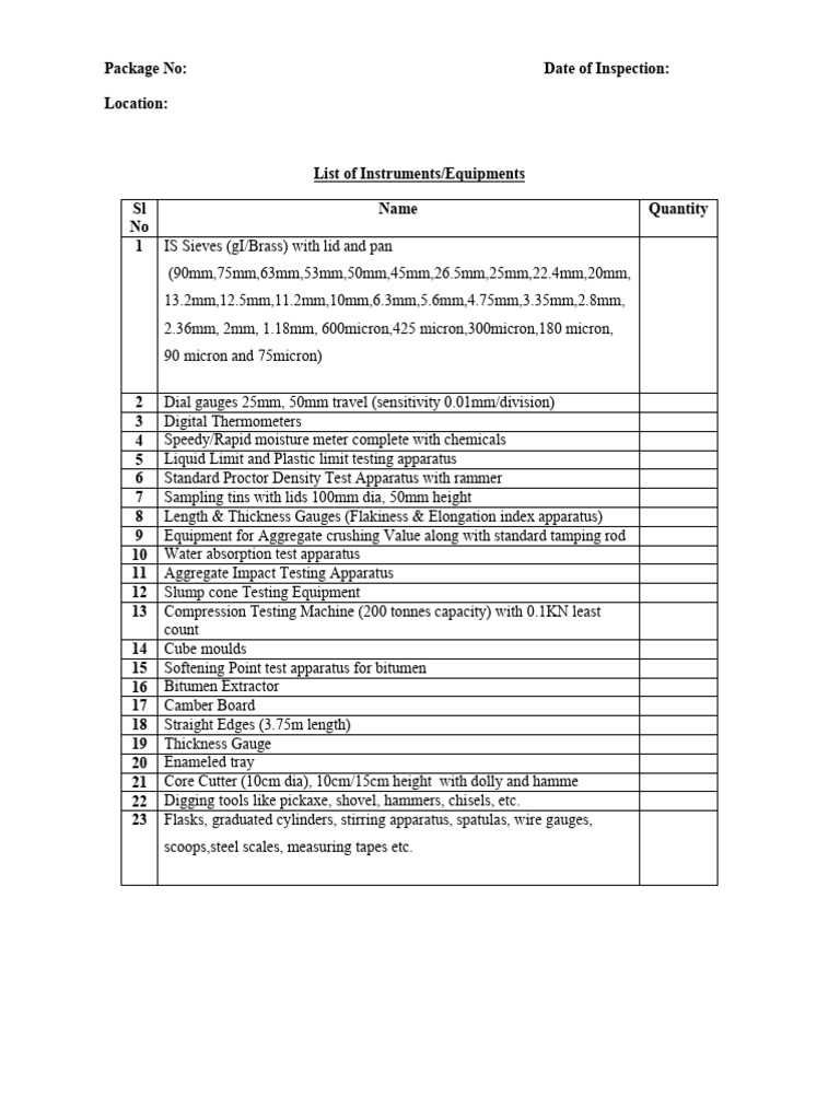 Equipment List PDF