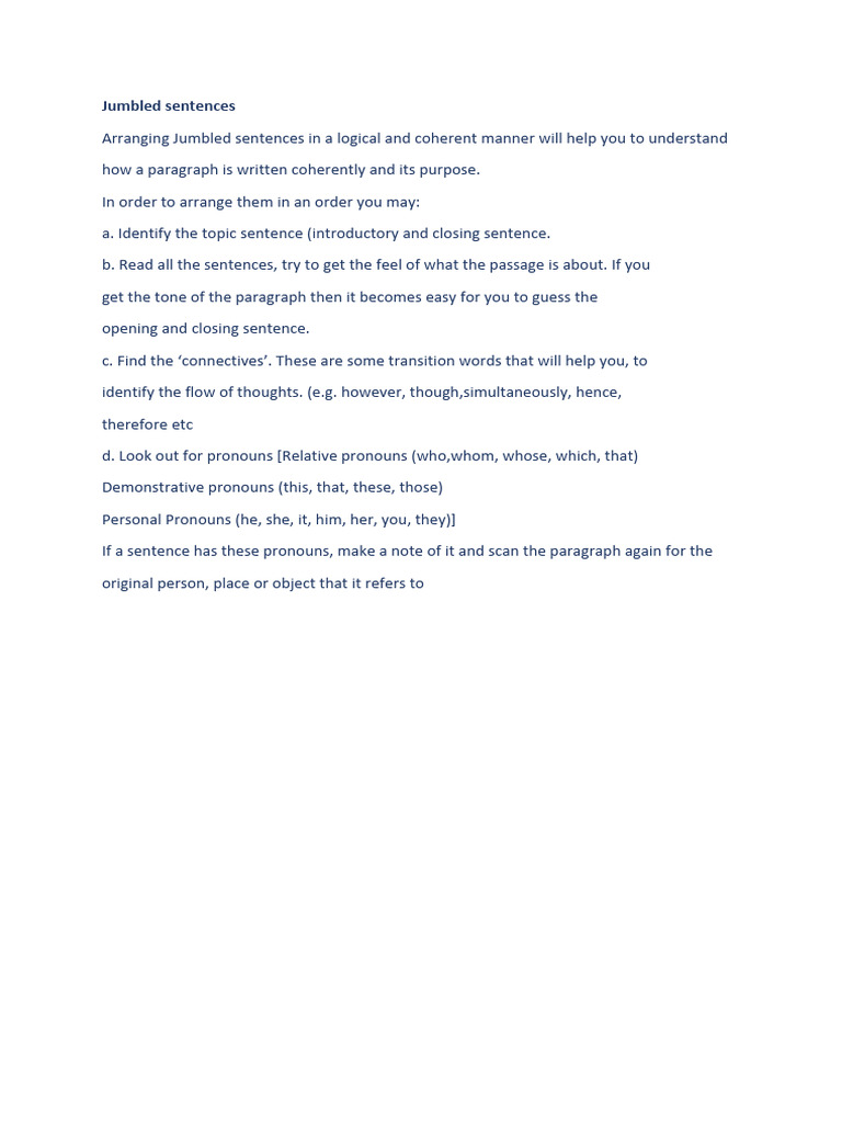 Arranging Jumbled Sentences Effectively | PDF | Language Arts & Discipline