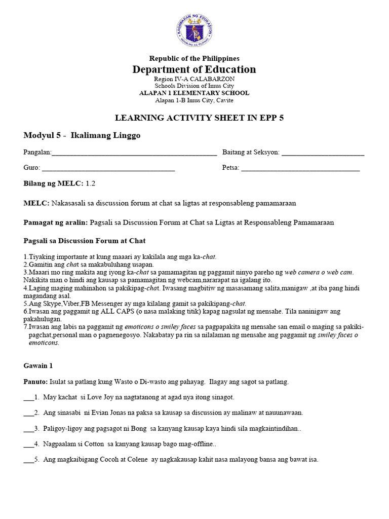 Week 5 LAS EPP5 | PDF