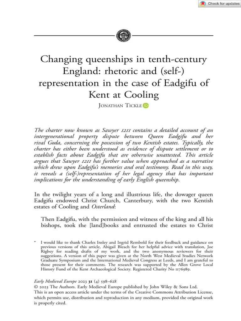 Early medieval europe 2023 tickle changing queenships in tenth