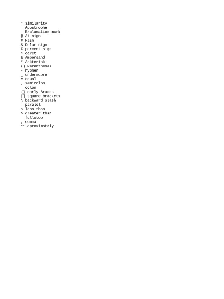 LIST OF TYPOGRAPHICAL SYMBOLS AND PUNCTUATION MARKS visual data 8