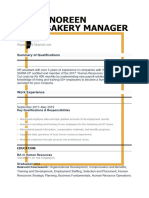 Kiran Noreen Ajwa Bakery Manager: Summary of Qualifications