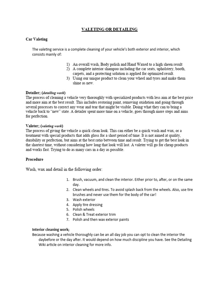 Car Valeting vs Detailing Guide | PDF