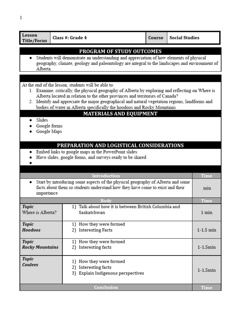 Lesson Plan Template A | PDF | Geography | Landscape