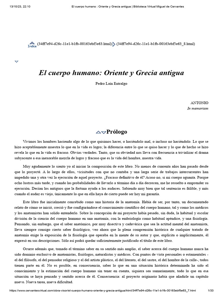 Lain Entraldo P - El Cuerpo Humano - Oriente y Grecia Antigua | PDF ...