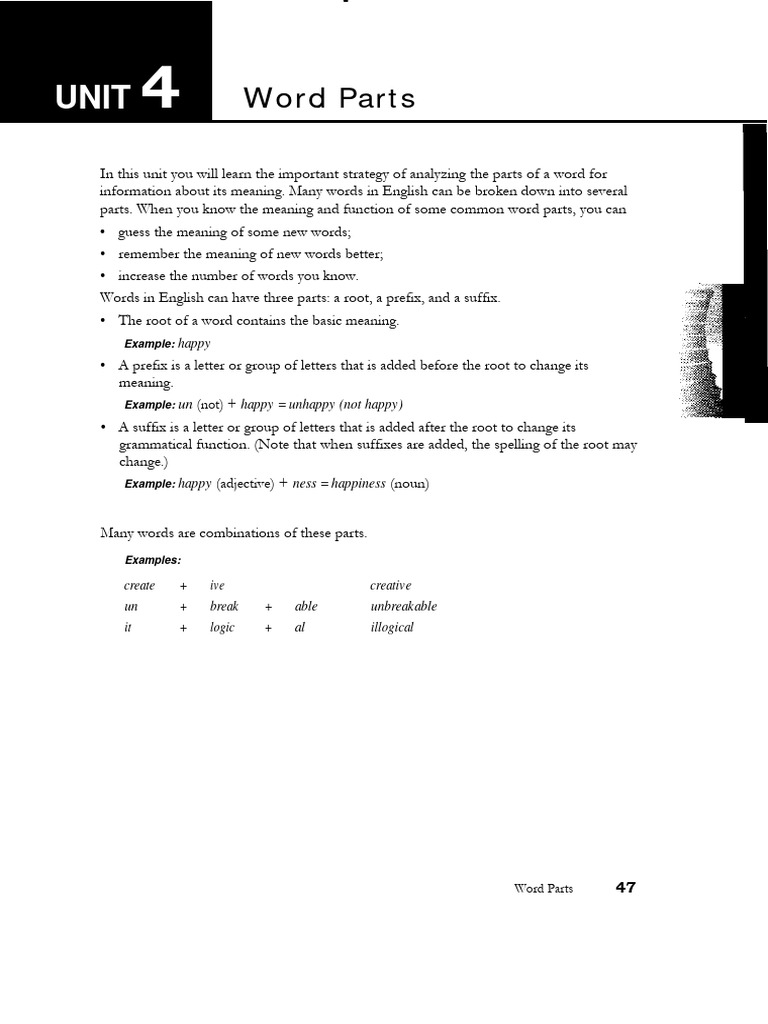 parts which make up a word 9 letters
