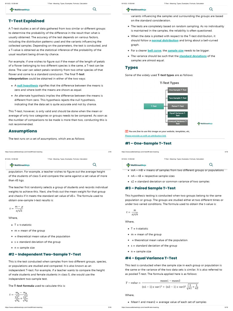 T-Test: Types, Examples, and Formula | PDF | Teaching Methods & Materials