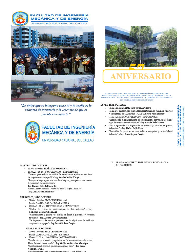 Semana Aniversario FIME 2023: Actividades y Conferencias | PDF ...