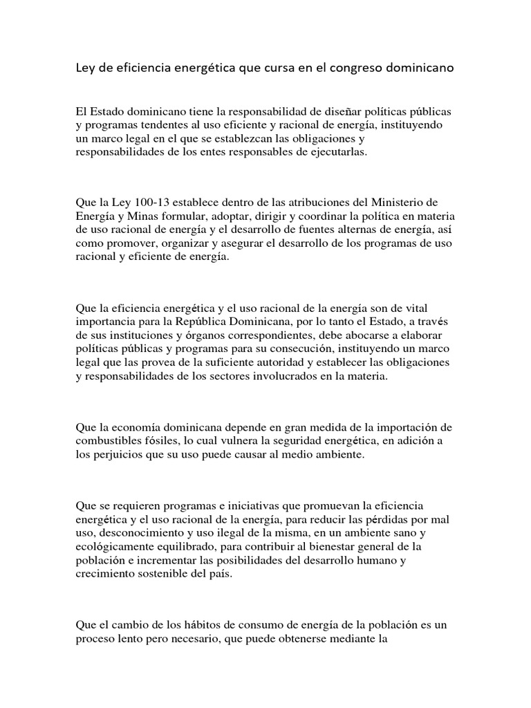 Ley de Eficiencia Energética Que Cursa en El Congreso Dominicano 2 ...