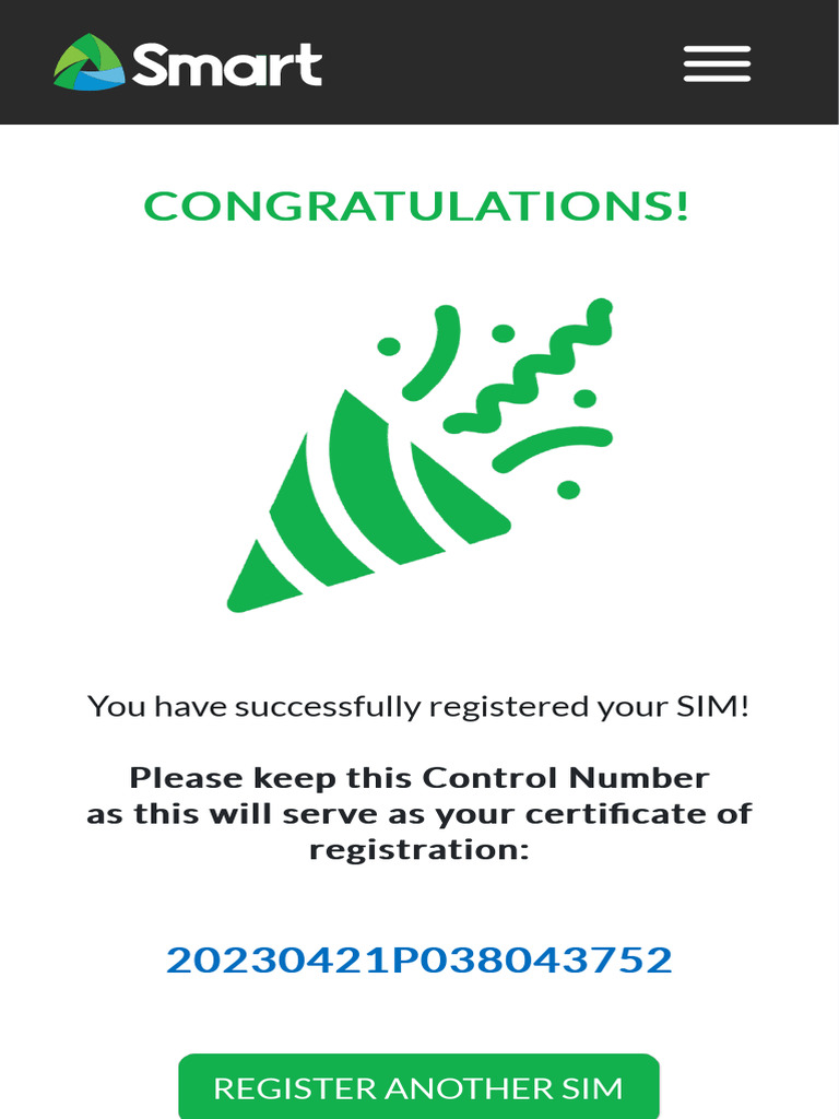 Smart SIM Registration Confirmation | PDF | Finance & Money Management