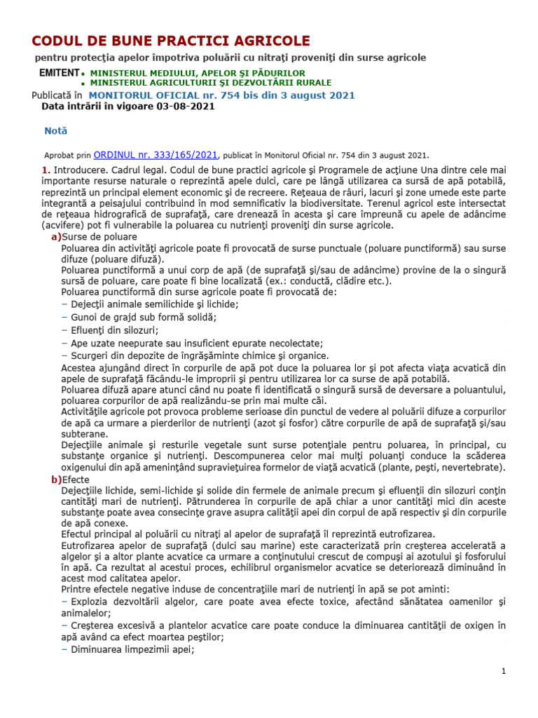 Cod Bune Practici Agricole Nitrati PDF