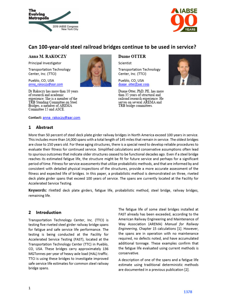Probabilistic Method for Assessing Railway Bridge Fatigue Life | PDF ...