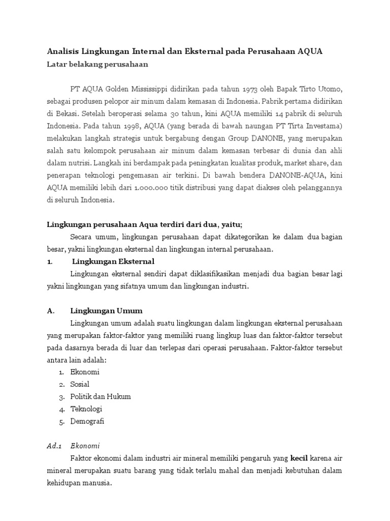 Analisis Lingkungan Internal Dan Eksternal Pada An Aqua