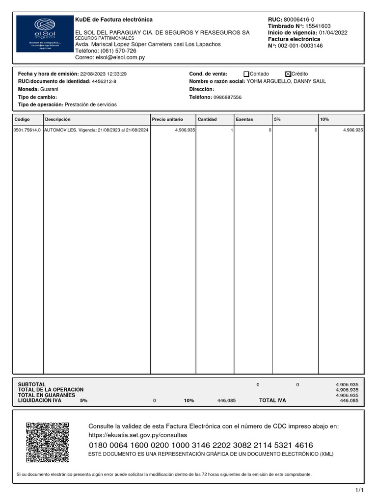 El Sol Del Paraguay Cia. de Seguros Y Reaseguros Sa Avda. Mariscal ...