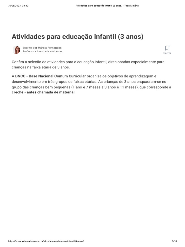 Atividades para educação infantil (3 anos) - Toda Matéria | PDF | Pré ...