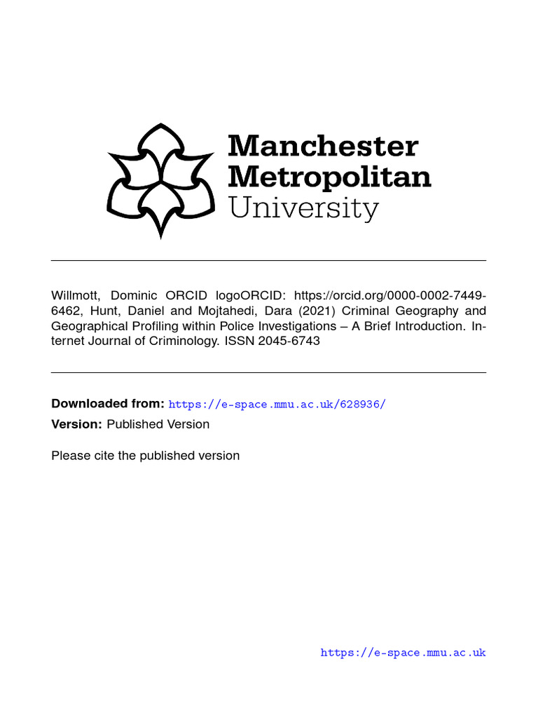 Willmott hunt mojtahedi 2021 geographical profiling a brief