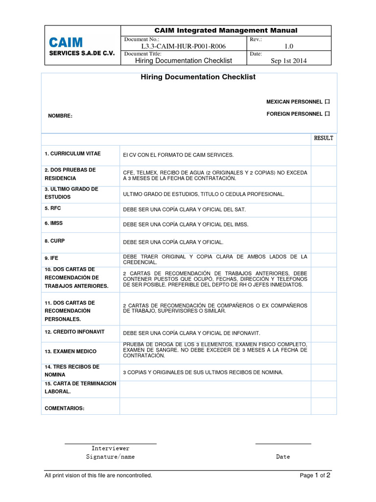 L3 3 caim hur p001 r006 hiring documentation checklist en espa ol pdf