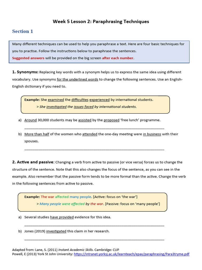 Paraphrasing Techniques for Students | PDF | Sentence (Linguistics ...