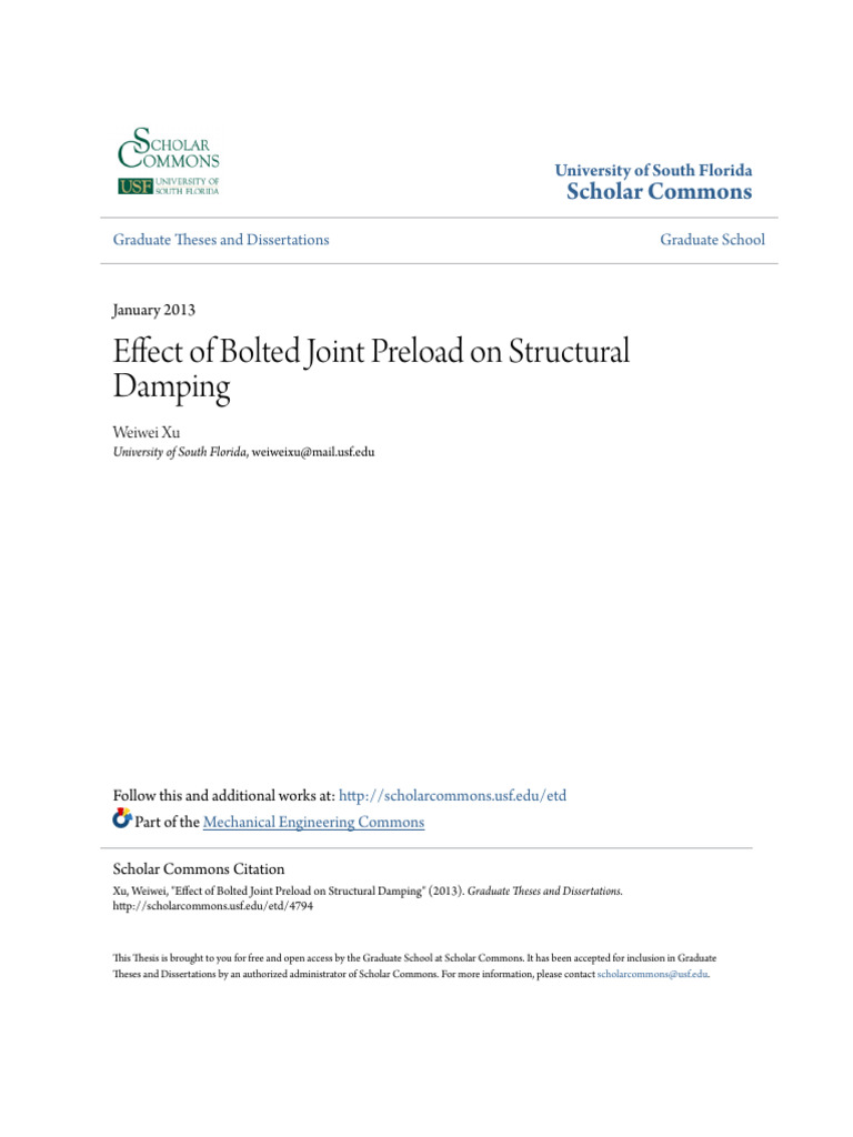Effect Of Bolted Joint Preload On Structural Damping Scholar Commons