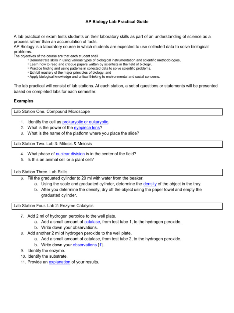 Ap Biology Lab Practical Guide A Lab Practical Or Exam Tests Pdf