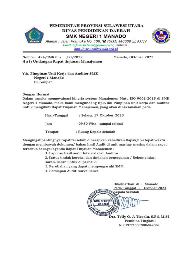 Undangan Rapat Tinjauan Manajement | PDF