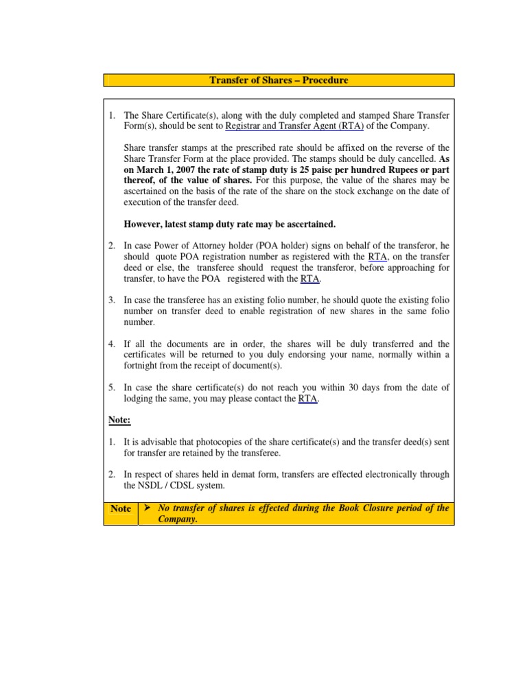 Share Transfer Procedure Overview | PDF | Finance & Money Management