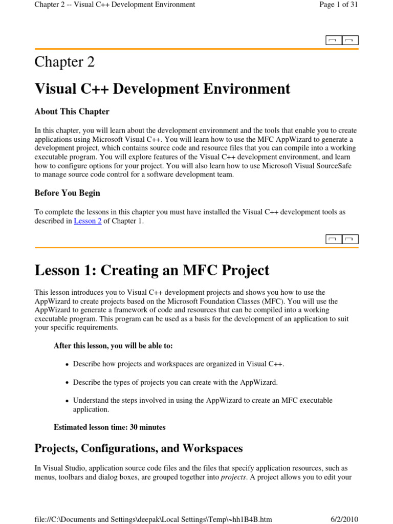 Visual C++ Development Environment: About This Chapter | PDF ...