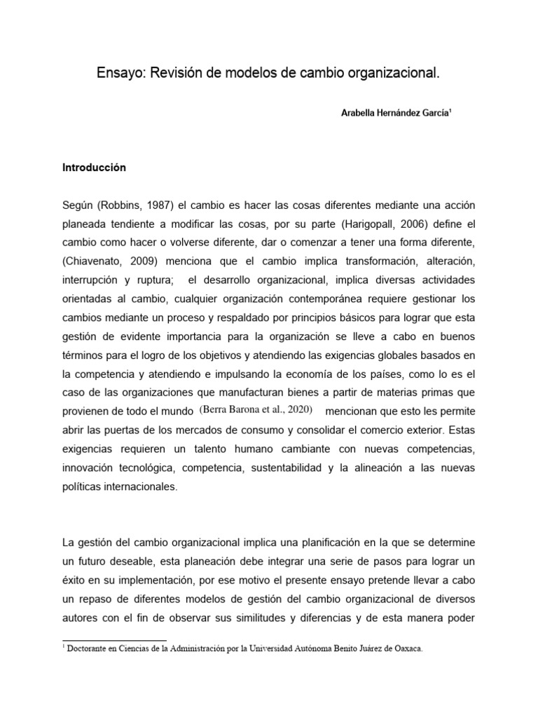 Ensayo: Revisión de Modelos de Cambio Organizacional | PDF ...