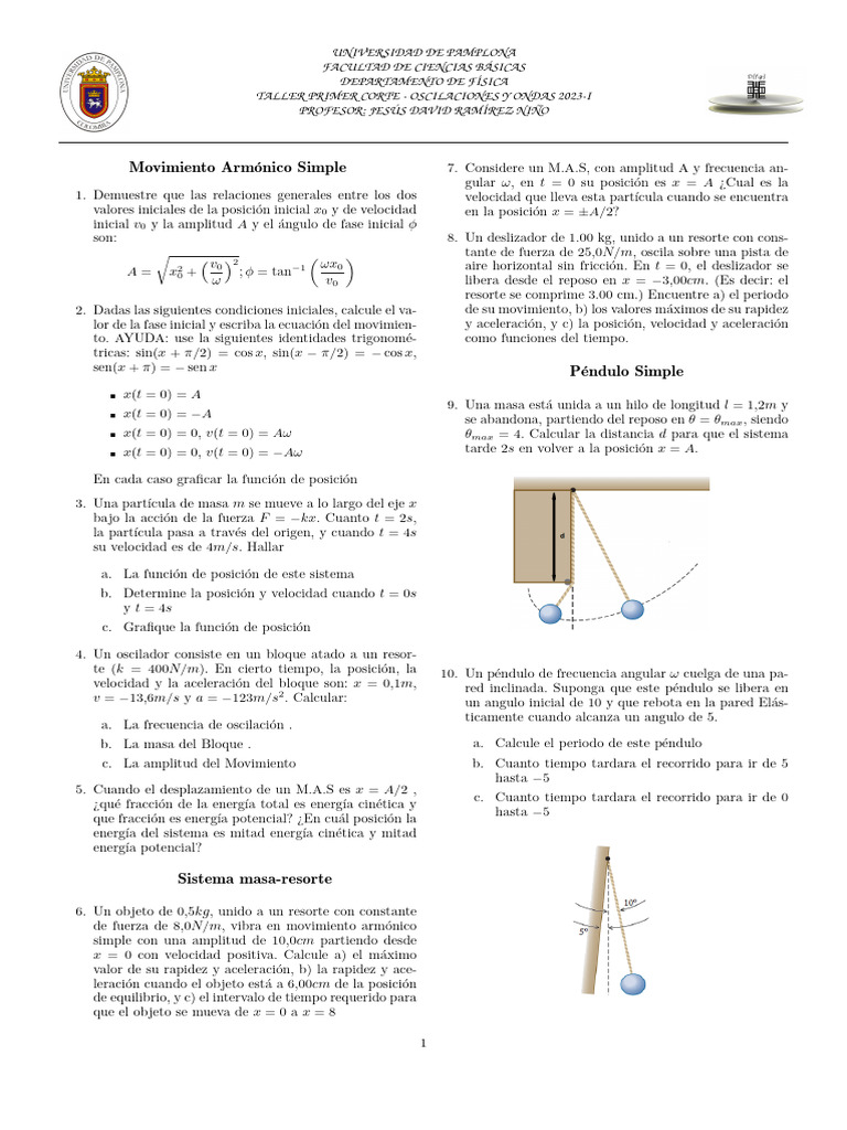 Taller de Oscilaciones y Ondas 2023-I | PDF | Oscilación | Péndulo