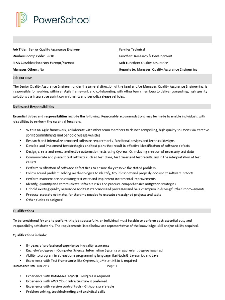 Senior Quality Assurance Engineer Role | PDF | Agile Software ...