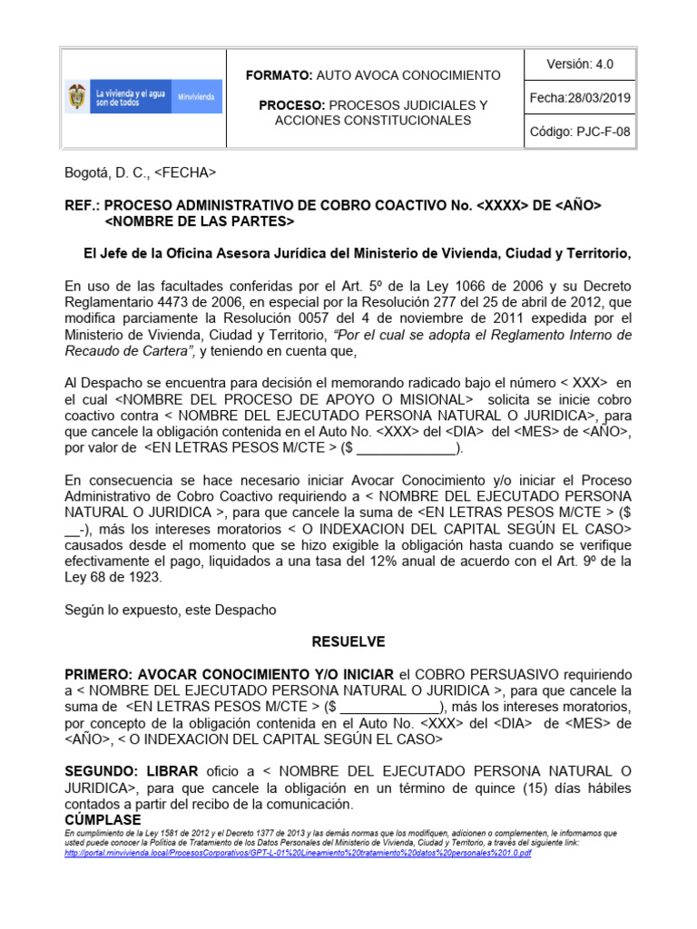Auto Avoca Conocimiento 4.0 PDF Gobierno Justicia