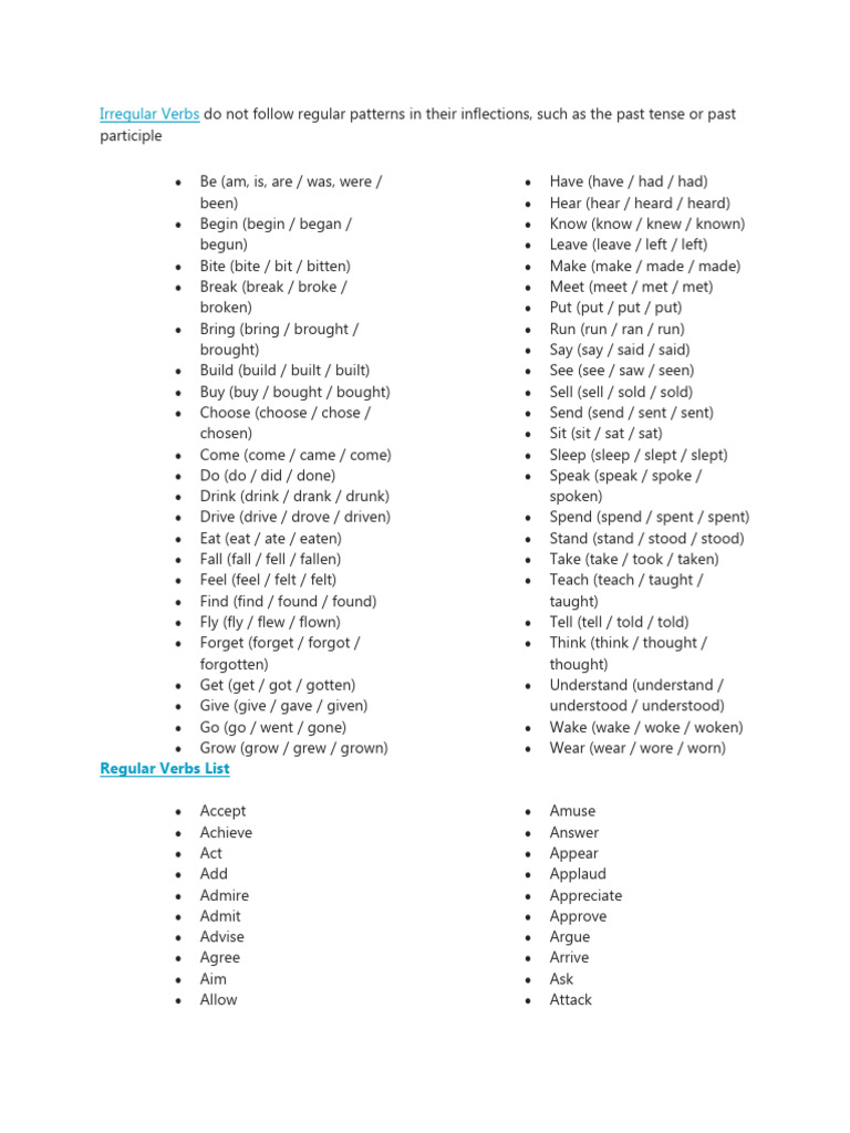 List of Verbs | PDF