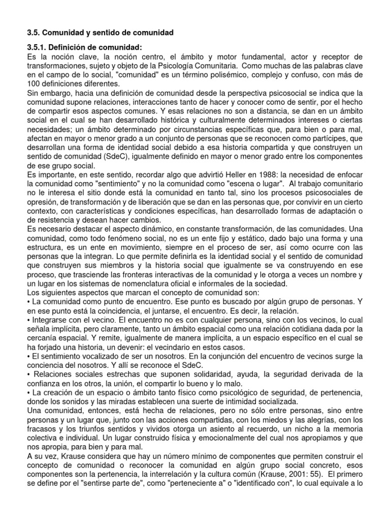 3.5. Comunidad y Sentido de Comunidad RESUMEN | PDF