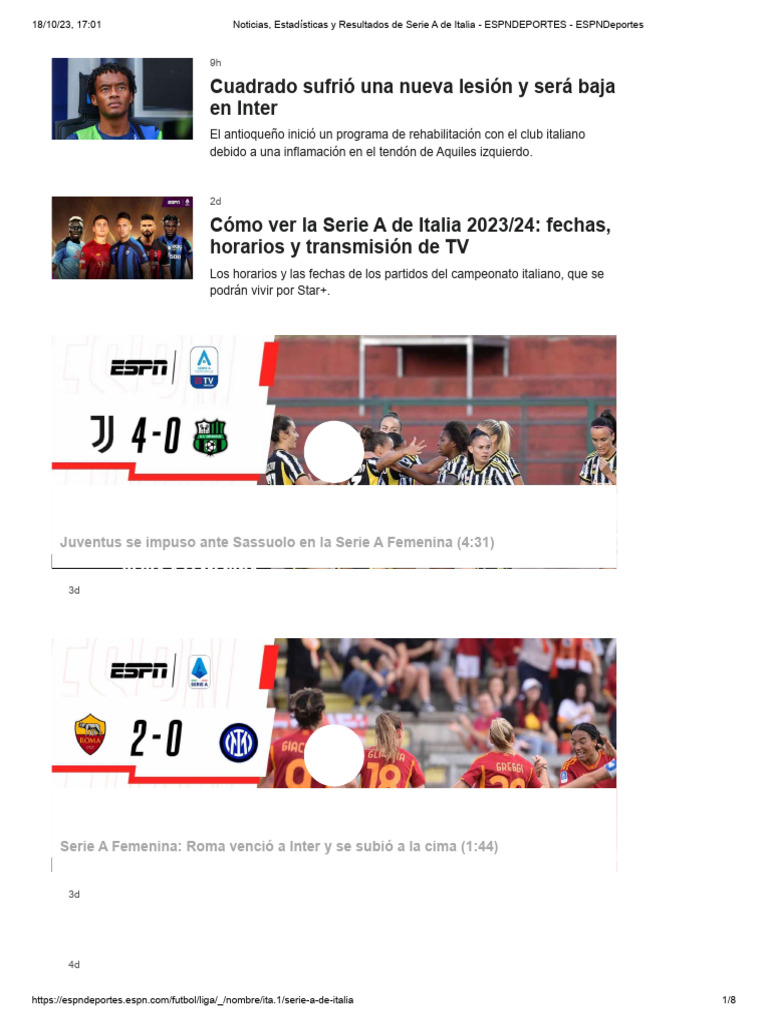 Noticias estad sticas y resultados de serie a de italia espndeportes