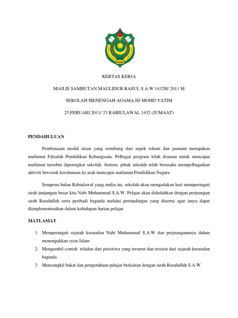Kertas Kerja Sambutan Maulidur Rasul Pdf