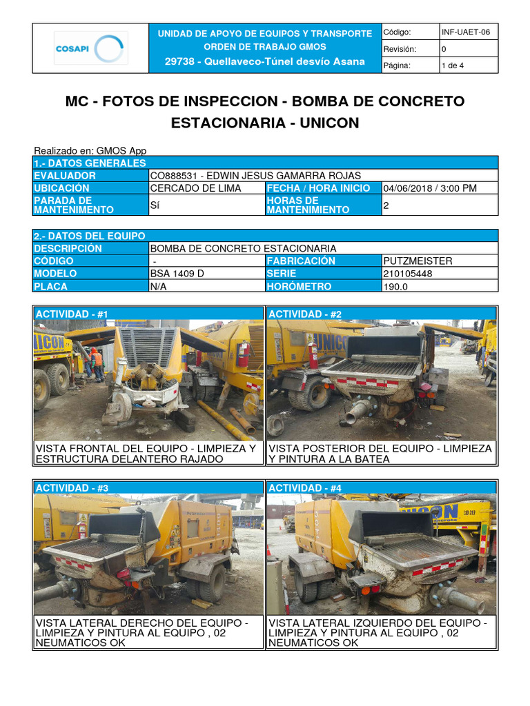 Fotos de Inspeccion - Bomba de Concreto Emp. Unicon | PDF | Coche ...