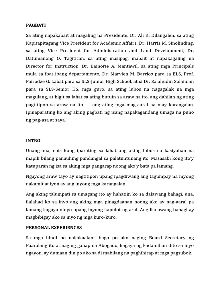Talumpati Para Sa Recognition Day 2023 Pdf