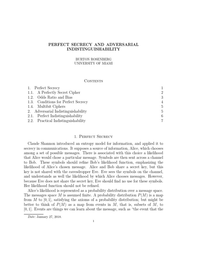 Cryptography: Secrecy & Indistinguishability | PDF