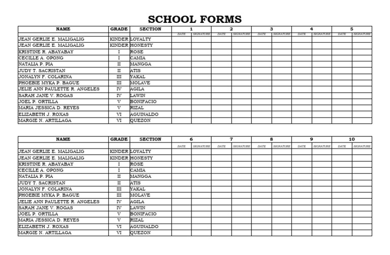 School Forms and Checklists | PDF