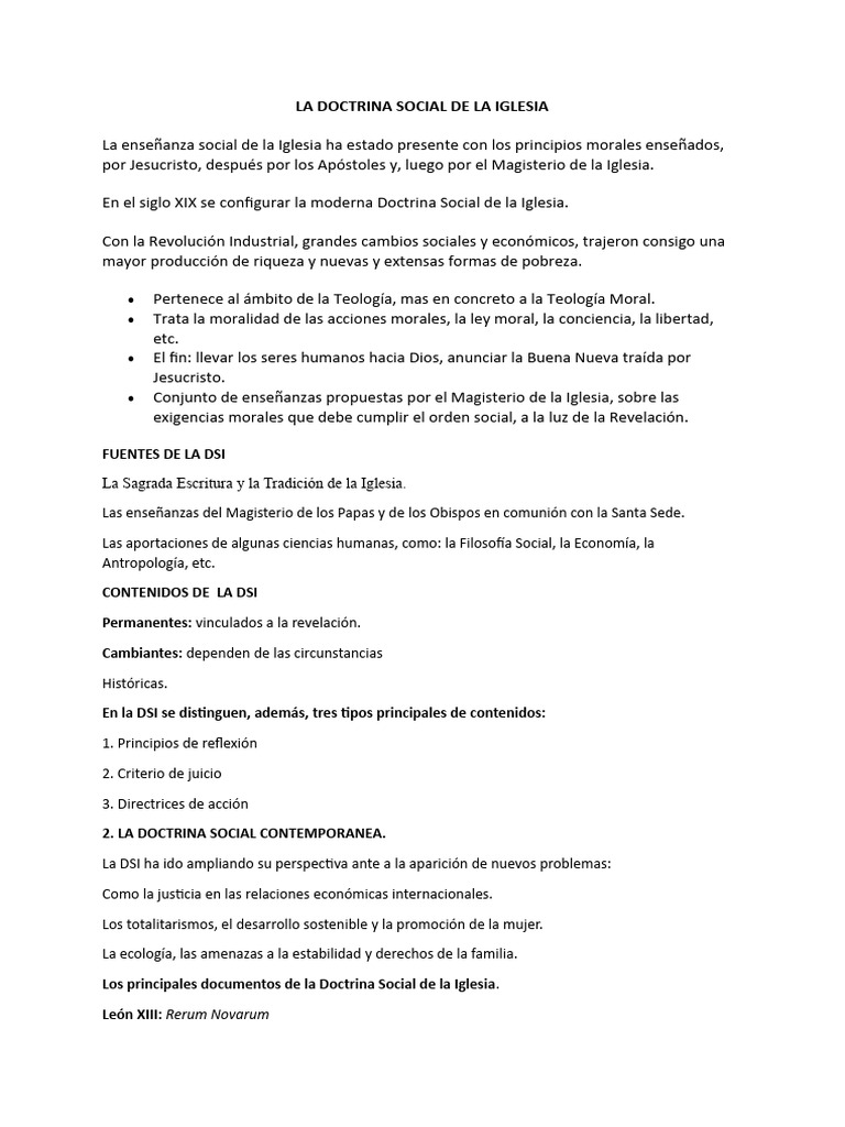 Resumen de la Doctrina Social de la Iglesia | PDF | Iglesia Católica ...