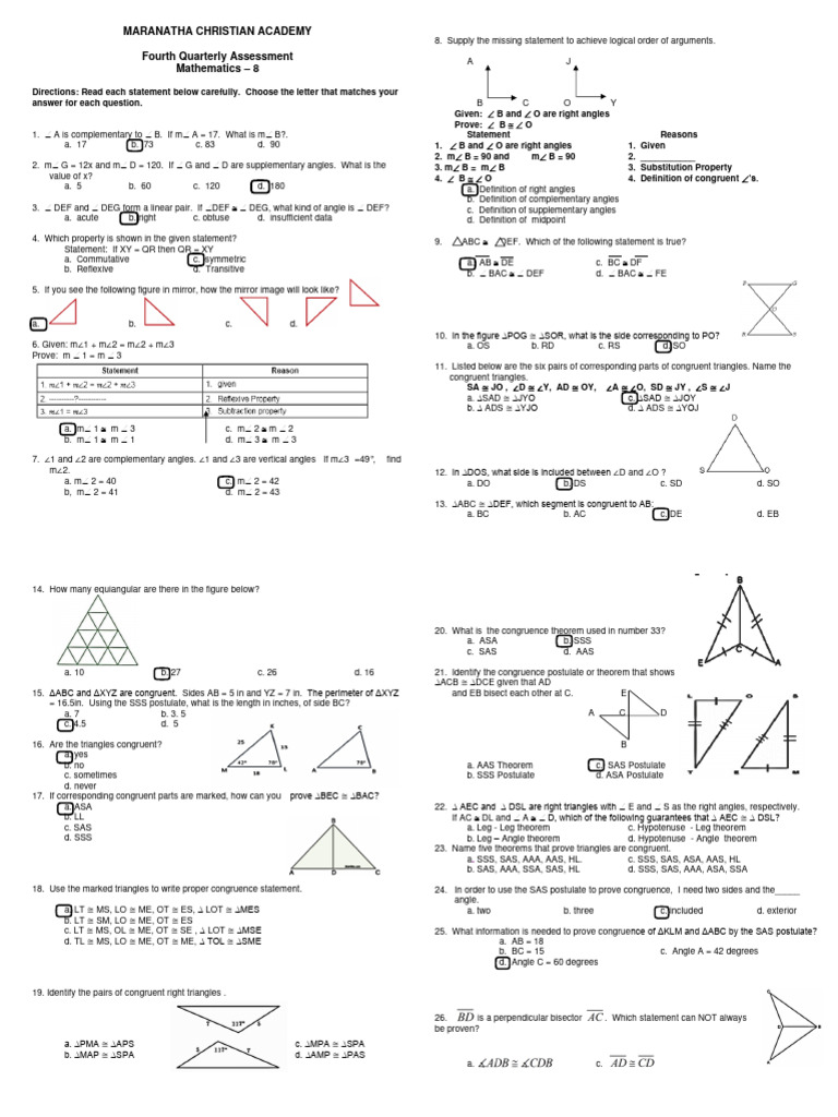 Math 8 Exam 1 Pdf Mathematics Elementary Geometry