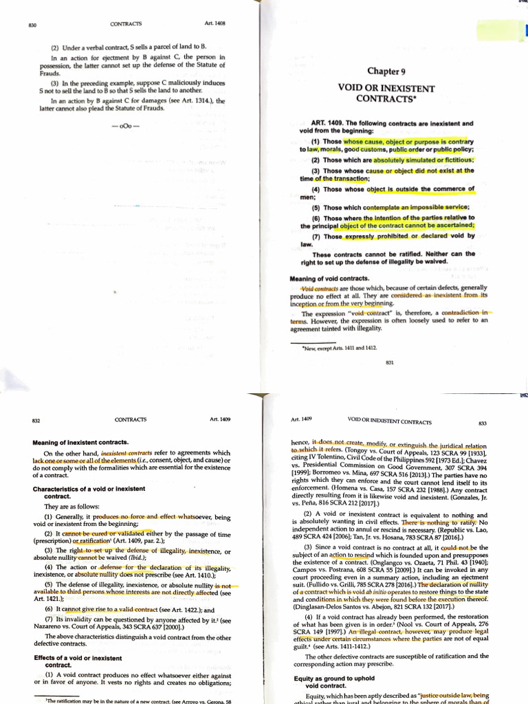 Void and Inexistent Contracts in Law | PDF | Annulment | Deed