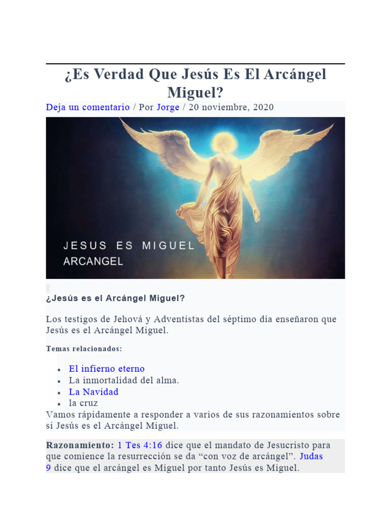 Es Verdad Que Jesús Es El Arcángel Miguel | PDF | Miguel (Arcángel) | Jesús